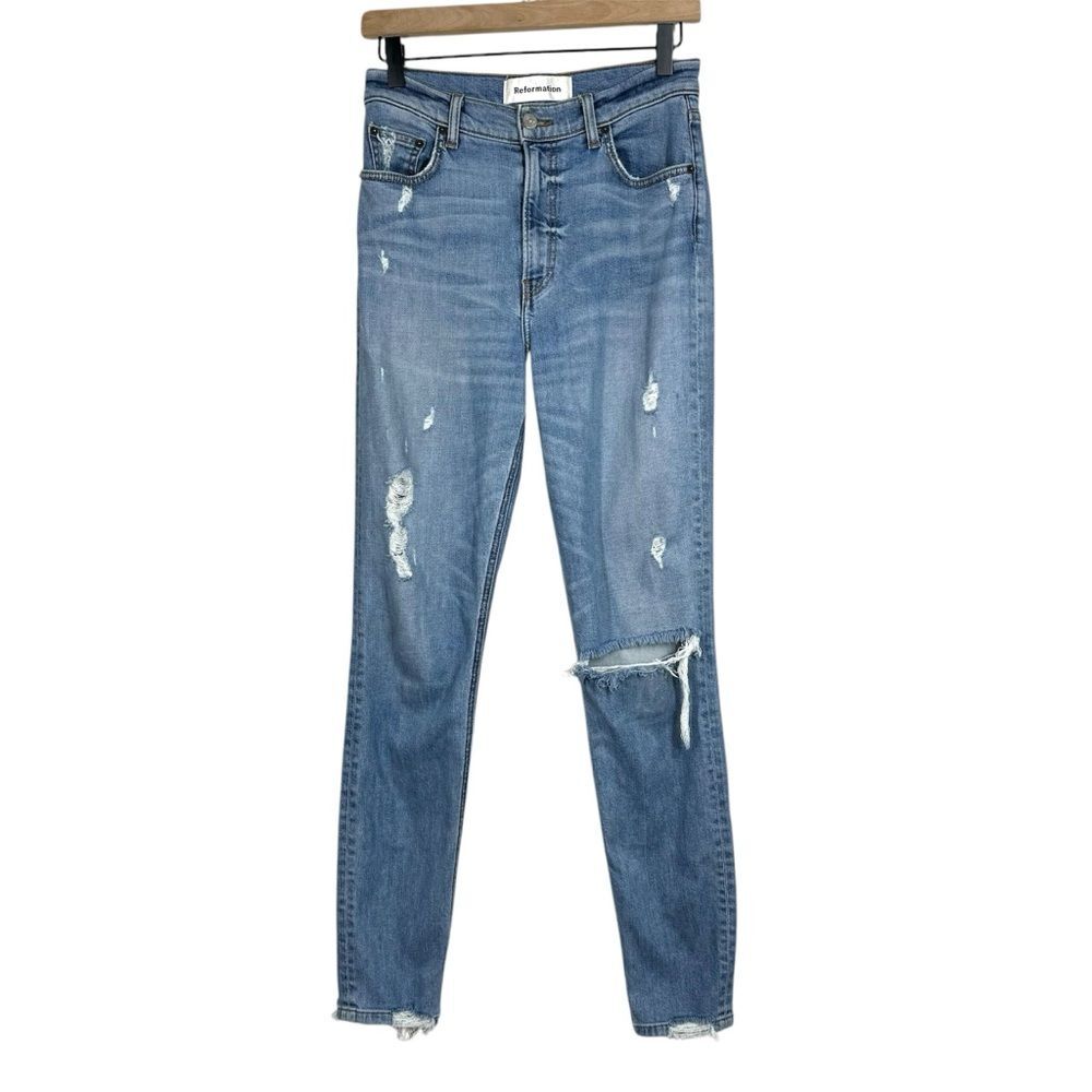 Reformation High & Skinny Jeans Distressed Maui Wash Destroyed Size 27